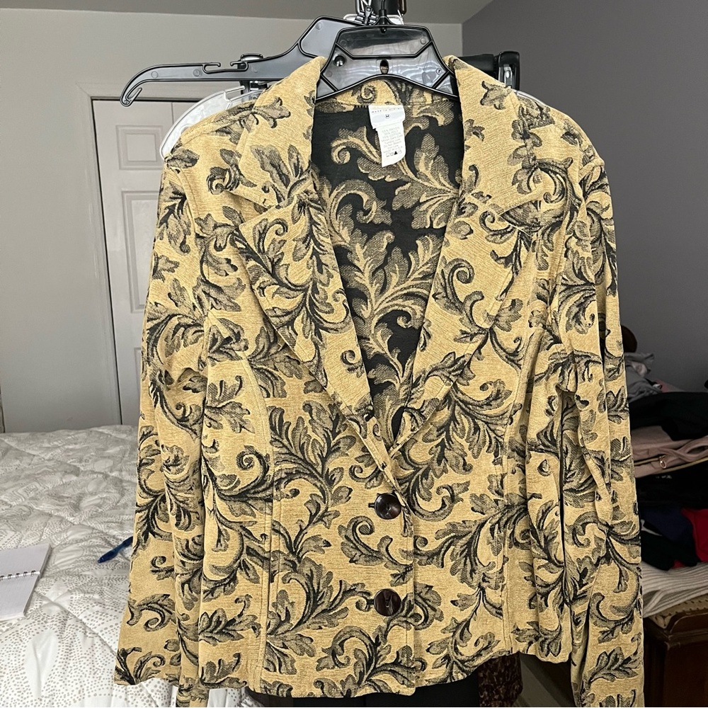 CMC Color Me Cotton Women Vintage Floral Jacket tapestry brocade beige black M